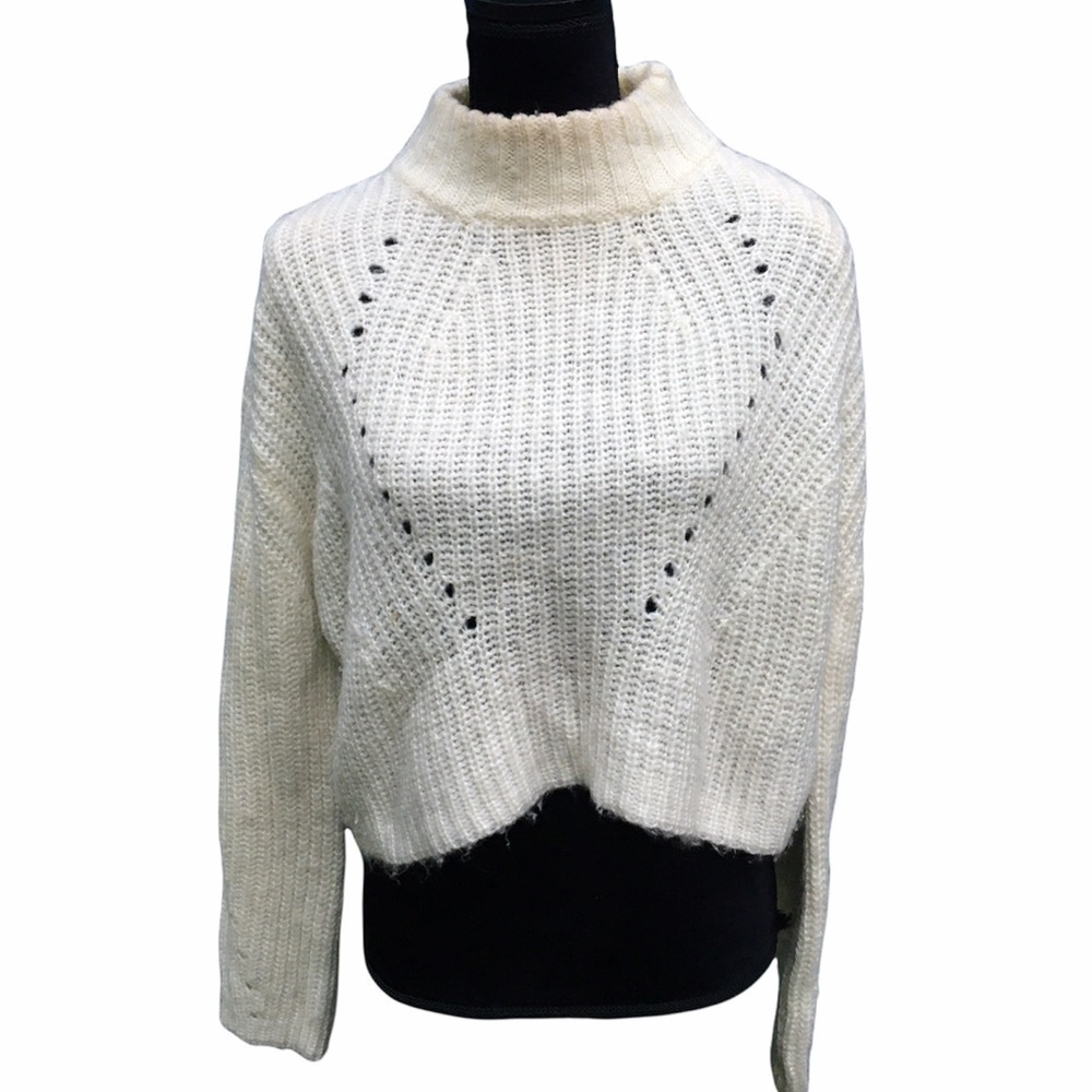 UNIF White Knit Turtleneck Cropped Sweater L